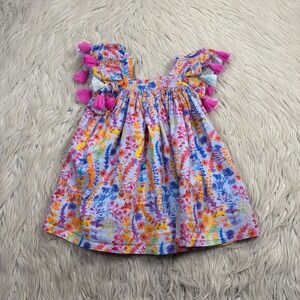 Nellystella Girls 1 Chloe Dress in Oceanscape Tassel A-line Babydoll Resort